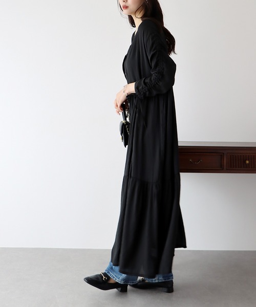 BLUEEAST(ブルーイースト)の「シアーシャーリングワンピース(シャツワンピース・レディース・ブラック/ベージュ/アイボリー・MEDIUM)」の15枚目の写真