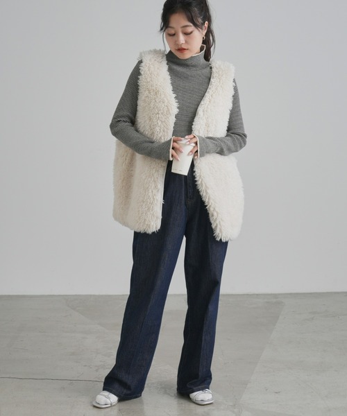 CIAOPANIC TYPY（チャオパニックティピー）の「【新色追加】アンチピリング配色ステッチボーダータートルニット（ニット/セーター・レディース・バーガンディー/パープル/オレンジ/オフホワイト/グレー/ネイビー/レッド/サックスブルー/グリーン/ボルドー・ONE SIZE）」の11枚目の写真