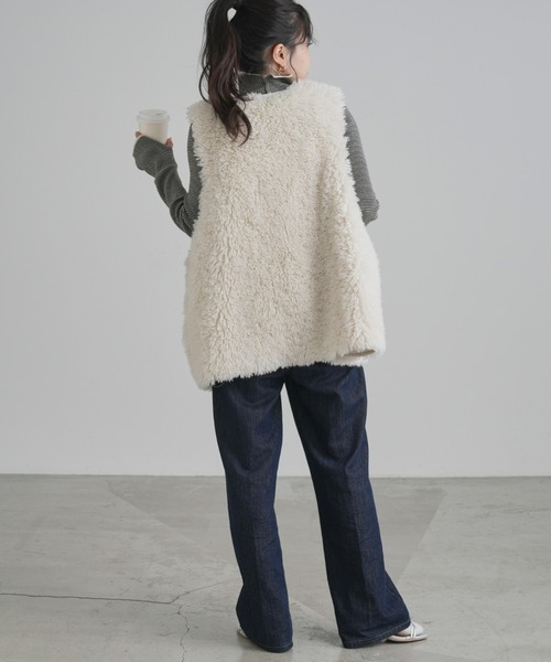 CIAOPANIC TYPY（チャオパニックティピー）の「【新色追加】アンチピリング配色ステッチボーダータートルニット（ニット/セーター・レディース・バーガンディー/パープル/オレンジ/オフホワイト/グレー/ネイビー/レッド/サックスブルー/グリーン/ボルドー・ONE SIZE）」の13枚目の写真