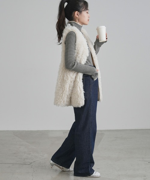 CIAOPANIC TYPY（チャオパニックティピー）の「【新色追加】アンチピリング配色ステッチボーダータートルニット（ニット/セーター・レディース・バーガンディー/パープル/オレンジ/オフホワイト/グレー/ネイビー/レッド/サックスブルー/グリーン/ボルドー・ONE SIZE）」の14枚目の写真