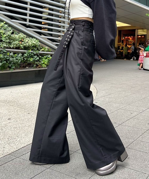 PAGEBOY（ページボーイ）の「Wウエストワイドスラックス（スラックス・レディース・ブラック/チャコールグレー・FREE）」の5枚目の写真