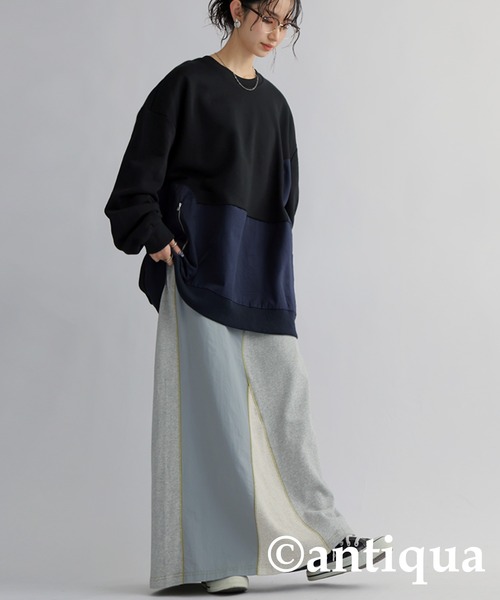 セール】異素材切り替えトレーナー（スウェット）｜antiqua