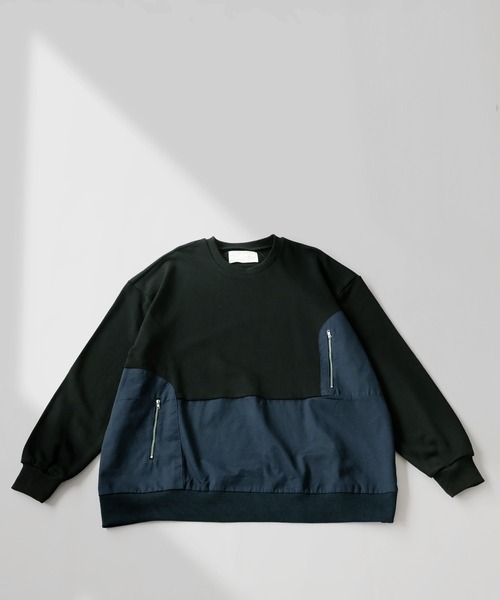 セール】異素材切り替えトレーナー（スウェット）｜antiqua
