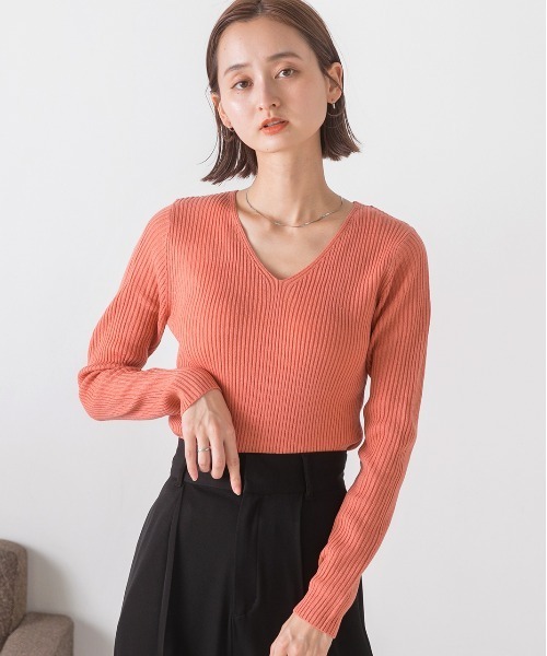 Vネックリブニット セール】Vネックリブニットトップス（ニット/セーター）｜ad thie