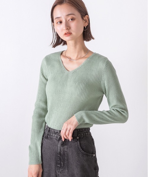 セール】Vネックリブニットトップス（ニット/セーター）｜ad thie