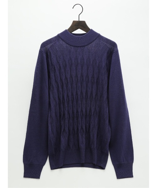 Alexander Julian（アレキサンダージュリアン）の「アレキサンダージュリアン ウォッシャブル ウール混リンクスダイヤ モックネックニット（ニット/セーター・メンズ・ターコイズブルー/パープル/ブラック/ライトグレー・X-LARGE/LARGE/MEDIUM）」の4枚目の写真