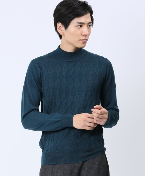 Alexander Julian（アレキサンダージュリアン）の「アレキサンダージュリアン ウォッシャブル ウール混リンクスダイヤ モックネックニット（ニット/セーター・メンズ・ターコイズブルー/パープル/ブラック/ライトグレー・X-LARGE/LARGE/MEDIUM）」の3枚目の写真