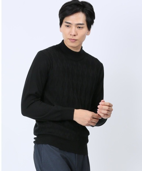 Alexander Julian（アレキサンダージュリアン）の「アレキサンダージュリアン ウォッシャブル ウール混リンクスダイヤ モックネックニット（ニット/セーター・メンズ・ターコイズブルー/パープル/ブラック/ライトグレー・X-LARGE/LARGE/MEDIUM）」の2枚目の写真