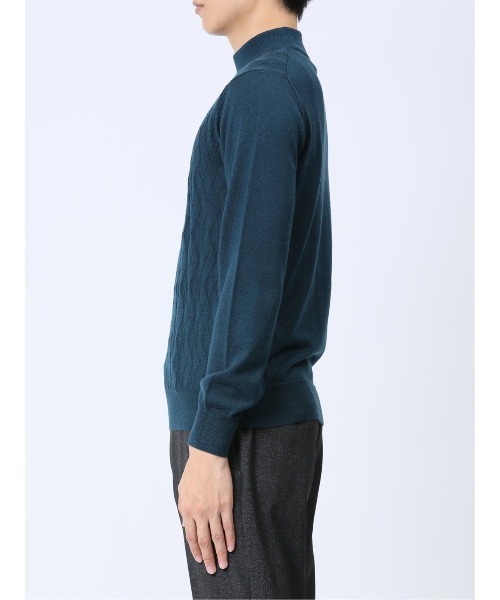 Alexander Julian（アレキサンダージュリアン）の「アレキサンダージュリアン ウォッシャブル ウール混リンクスダイヤ モックネックニット（ニット/セーター・メンズ・ターコイズブルー/パープル/ブラック/ライトグレー・X-LARGE/LARGE/MEDIUM）」の7枚目の写真