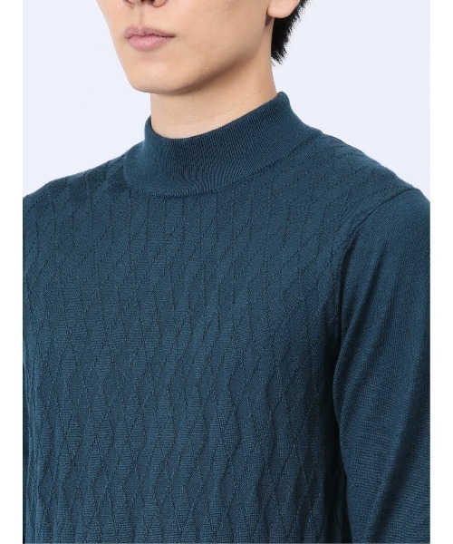 Alexander Julian（アレキサンダージュリアン）の「アレキサンダージュリアン ウォッシャブル ウール混リンクスダイヤ モックネックニット（ニット/セーター・メンズ・ターコイズブルー/パープル/ブラック/ライトグレー・X-LARGE/LARGE/MEDIUM）」の9枚目の写真