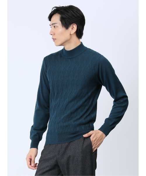 Alexander Julian（アレキサンダージュリアン）の「アレキサンダージュリアン ウォッシャブル ウール混リンクスダイヤ モックネックニット（ニット/セーター・メンズ・ターコイズブルー/パープル/ブラック/ライトグレー・X-LARGE/LARGE/MEDIUM）」の12枚目の写真