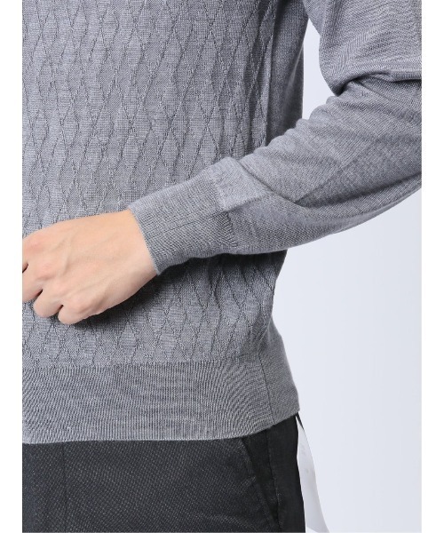 Alexander Julian（アレキサンダージュリアン）の「アレキサンダージュリアン ウォッシャブル ウール混リンクスダイヤ モックネックニット（ニット/セーター・メンズ・ターコイズブルー/パープル/ブラック/ライトグレー・X-LARGE/LARGE/MEDIUM）」の19枚目の写真