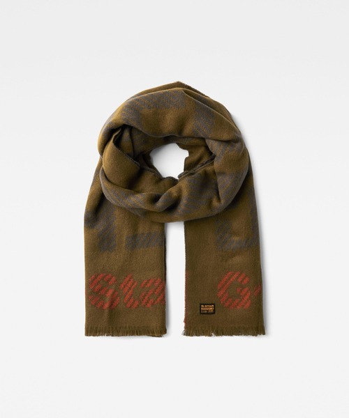 G-STAR(ジースター)の「DORALA SCARF/総柄ロゴマフラー(マフラー・メンズ・ダークオリーブ・ONE SIZE)」の2枚目の写真