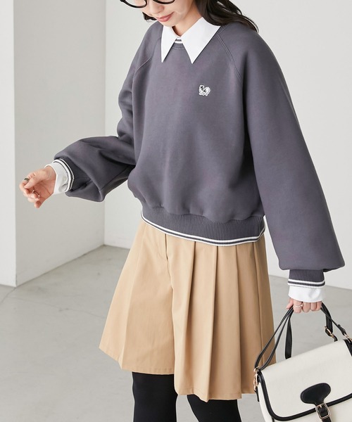 BONLECILL(ボンルシール)の「【JAMMINコラボ】パピヨン刺繍ワッペン 裏起毛クロップドトレーナー(スウェット・レディース・チャコールグレー/オートミール/アイボリー/レッド・FREE)」の19枚目の写真