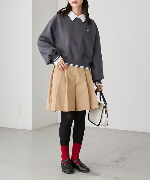 BONLECILL(ボンルシール)の「【JAMMINコラボ】パピヨン刺繍ワッペン 裏起毛クロップドトレーナー(スウェット・レディース・チャコールグレー/オートミール/アイボリー/レッド・FREE)」の22枚目の写真