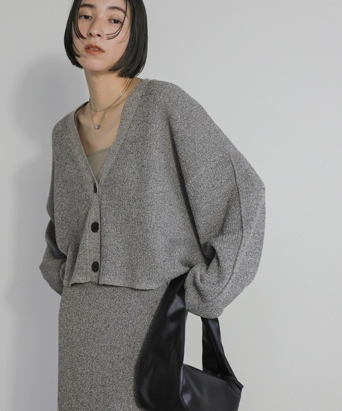 select MOCA(セレクトモカ)の「メランジリブニットショートカーディガン(カーディガン/ボレロ・レディース・カーキオリーブ/アイボリー/グレー・FREE)」の2枚目の写真
