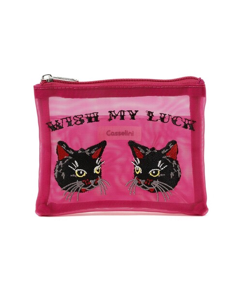 黒のバッグ・ポーチ ピンク刺繍 Casselini × Ray BEAMS / 別注 チュール 刺繍 ポーチ（ポーチ）｜Ray