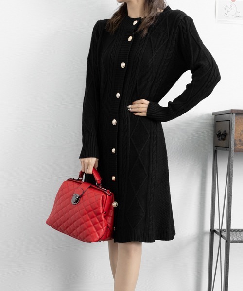 Miniministore（ミニミニストア）の「ケーブルニットワンピース ミニ きれいめ（ワンピース・レディース・ピンク/アイボリー/ブラック/ブラック系1/アイボリー系1・S/L）」の4枚目の写真