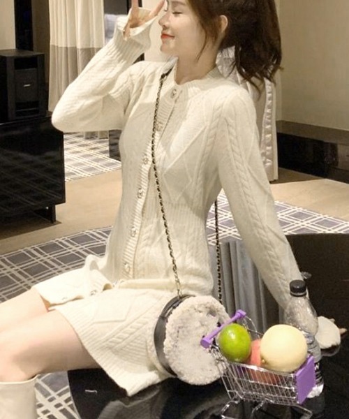 Miniministore（ミニミニストア）の「ケーブルニットワンピース ミニ きれいめ（ワンピース・レディース・ピンク/アイボリー/ブラック/ブラック系1/アイボリー系1・S/L）」の6枚目の写真