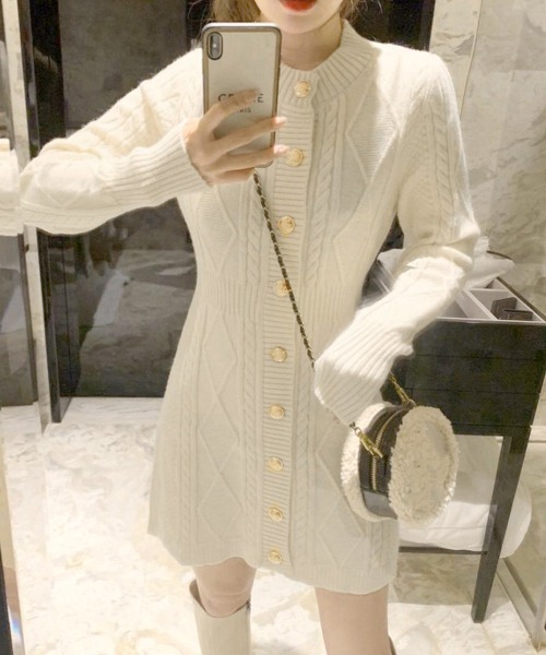 Miniministore（ミニミニストア）の「ケーブルニットワンピース ミニ きれいめ（ワンピース・レディース・ピンク/アイボリー/ブラック/ブラック系1/アイボリー系1・S/L）」の7枚目の写真