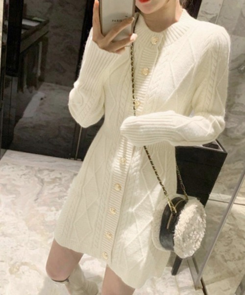 Miniministore（ミニミニストア）の「ケーブルニットワンピース ミニ きれいめ（ワンピース・レディース・ピンク/アイボリー/ブラック/ブラック系1/アイボリー系1・S/L）」の8枚目の写真