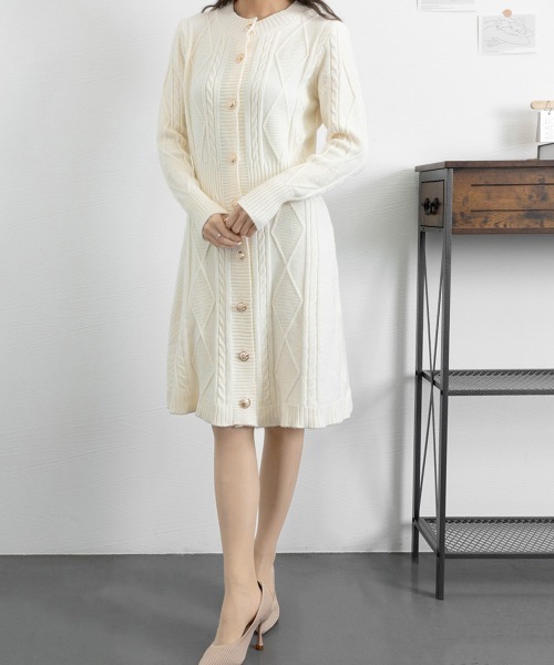 Miniministore（ミニミニストア）の「ケーブルニットワンピース ミニ きれいめ（ワンピース・レディース・ピンク/アイボリー/ブラック/ブラック系1/アイボリー系1・S/L）」の9枚目の写真