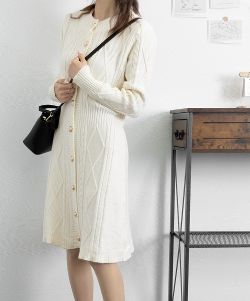 Miniministore（ミニミニストア）の「ケーブルニットワンピース ミニ きれいめ（ワンピース・レディース・ピンク/アイボリー/ブラック/ブラック系1/アイボリー系1・S/L）」の10枚目の写真