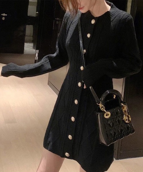 Miniministore（ミニミニストア）の「ケーブルニットワンピース ミニ きれいめ（ワンピース・レディース・ピンク/アイボリー/ブラック/ブラック系1/アイボリー系1・S/L）」の16枚目の写真