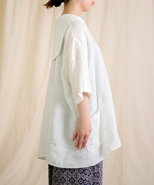 Brocante（ブロカント）の「[Brocante / ブロカント]  リネンキャンバス マランプルオーバー（シャツ/ブラウス・レディース・ロイヤルブルー/ブラック/ホワイト/ベージュ・2）」の12枚目の写真