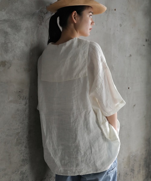 Brocante（ブロカント）の「[Brocante / ブロカント]  リネンキャンバス マランプルオーバー（シャツ/ブラウス・レディース・ロイヤルブルー/ブラック/ホワイト/ベージュ・2）」の9枚目の写真