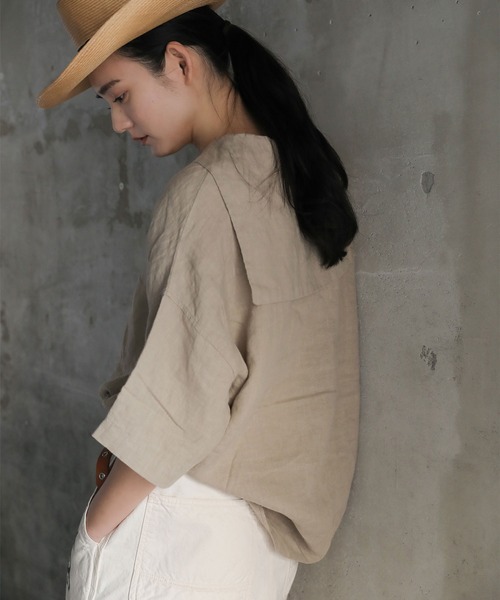 Brocante（ブロカント）の「[Brocante / ブロカント]  リネンキャンバス マランプルオーバー（シャツ/ブラウス・レディース・ロイヤルブルー/ブラック/ホワイト/ベージュ・2）」の17枚目の写真