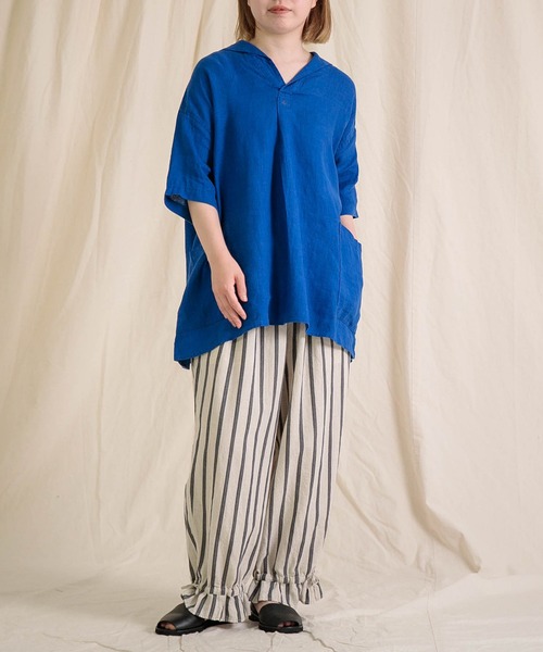 Brocante（ブロカント）の「[Brocante / ブロカント]  リネンキャンバス マランプルオーバー（シャツ/ブラウス・レディース・ロイヤルブルー/ブラック/ホワイト/ベージュ・2）」の21枚目の写真