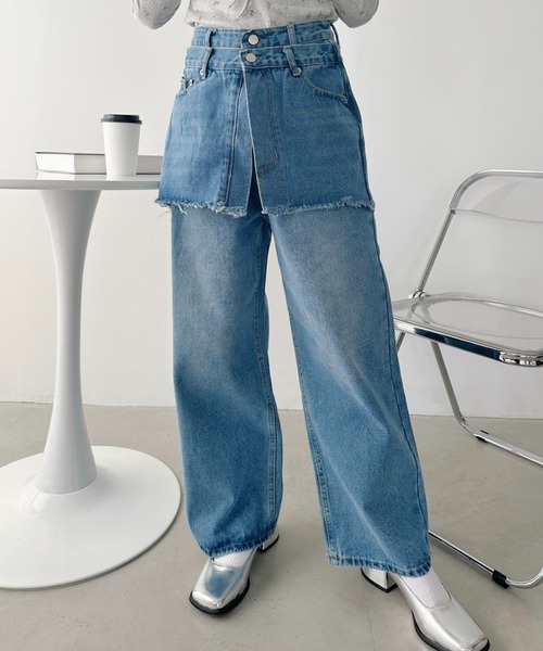 CLEA（クレア）の「フェイクスカートデニムパンツ（デニムパンツ・レディース・ブルー・M/S）」の2枚目の写真