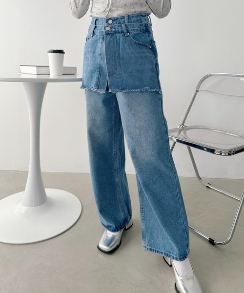 CLEA（クレア）の「フェイクスカートデニムパンツ（デニムパンツ・レディース・ブルー・M/S）」の5枚目の写真