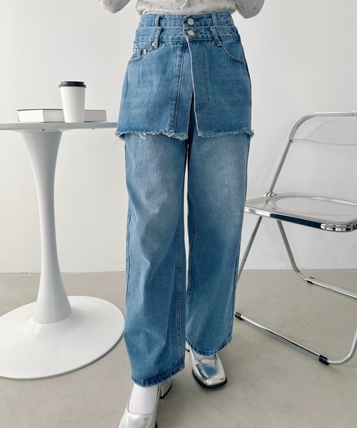 CLEA（クレア）の「フェイクスカートデニムパンツ（デニムパンツ・レディース・ブルー・M/S）」の4枚目の写真