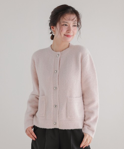 Fit more(フィットモア)の「ラメニットハートボタンカーディガン(カーディガン/ボレロ・レディース・ブラック/グレー/キャメル/ピンク・FREE)」の4枚目の写真