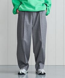 H BEAUTY&YOUTH】グレー ストライプ 2プリーツワイドスラックス