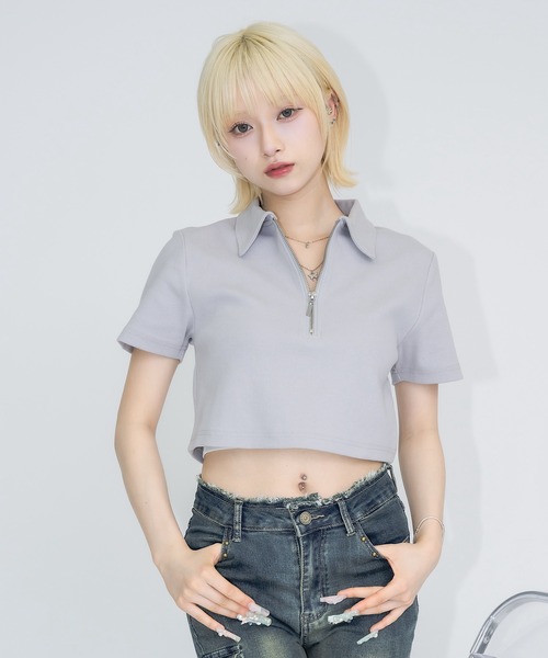 17HR(セブンティーンアワーズ)の「ハーフジップリブT(Tシャツ/カットソー・レディース・ホワイト/ブラック/グレー・FREE)」の10枚目の写真
