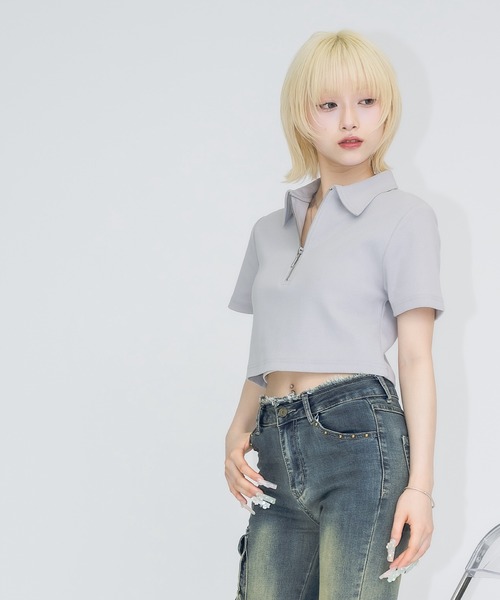 17HR(セブンティーンアワーズ)の「ハーフジップリブT(Tシャツ/カットソー・レディース・ホワイト/ブラック/グレー・FREE)」の20枚目の写真