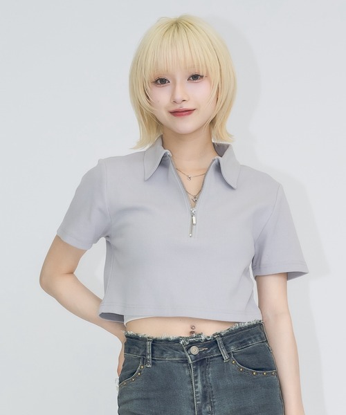 tシャツ ハーフジップカットソー レディース ハーフジップリブT（Tシャツ/カットソー）｜17HR