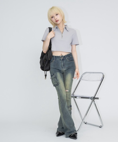 17HR(セブンティーンアワーズ)の「ハーフジップリブT(Tシャツ/カットソー・レディース・ホワイト/ブラック/グレー・FREE)」の17枚目の写真