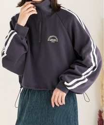 裏起毛・刺繍入り サイドラインハーフジッププルオーバー