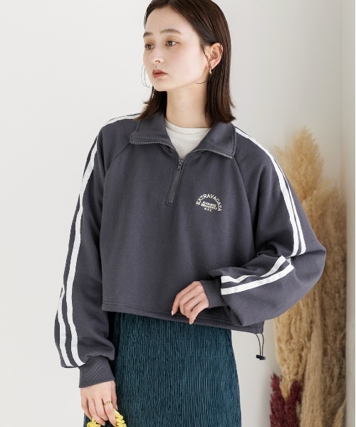 ad thie(アドティエ)の「裏起毛・刺繍入り サイドラインハーフジッププルオーバー(Tシャツ/カットソー・レディース・チャコール/オートミール/ネイビー・FREE)」の8枚目の写真