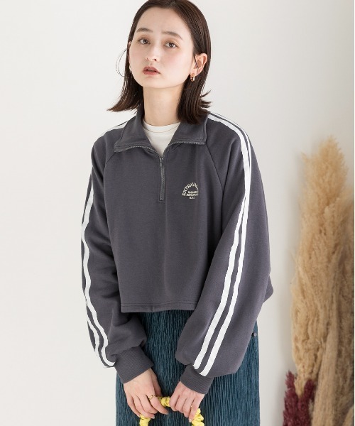 ad thie(アドティエ)の「裏起毛・刺繍入り サイドラインハーフジッププルオーバー(Tシャツ/カットソー・レディース・チャコール/オートミール/ネイビー・FREE)」の10枚目の写真