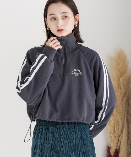 ad thie(アドティエ)の「裏起毛・刺繍入り サイドラインハーフジッププルオーバー(Tシャツ/カットソー・レディース・チャコール/オートミール/ネイビー・FREE)」の12枚目の写真