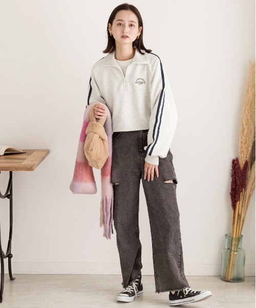 ad thie(アドティエ)の「裏起毛・刺繍入り サイドラインハーフジッププルオーバー(Tシャツ/カットソー・レディース・チャコール/オートミール/ネイビー・FREE)」の20枚目の写真