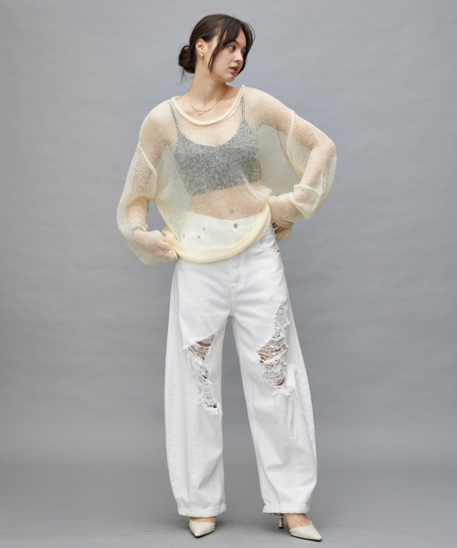 Lui's(ルイス)の「【cierio/シエリオ】 モヘアライクシアーニット(ニット/セーター・レディース・ネイビー/オフホワイト/ピンク・FREE)」の14枚目の写真