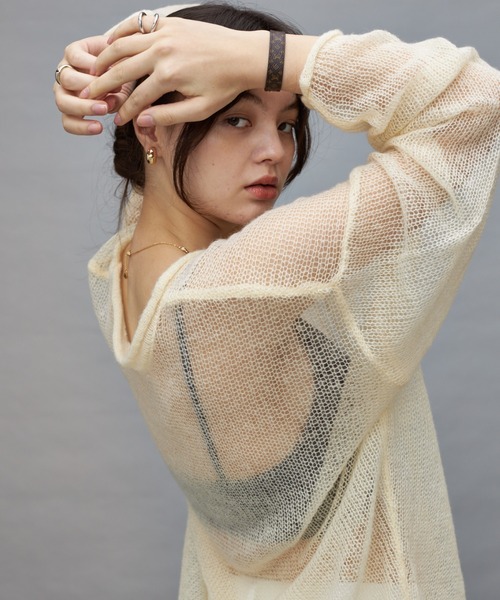 Lui's(ルイス)の「【cierio/シエリオ】 モヘアライクシアーニット(ニット/セーター・レディース・ネイビー/オフホワイト/ピンク・FREE)」の12枚目の写真