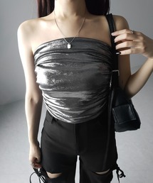 【 ２color 】サイドシャーリングメタリックベアトップビスチェ  ／  Side shirring metallic bare top bustier