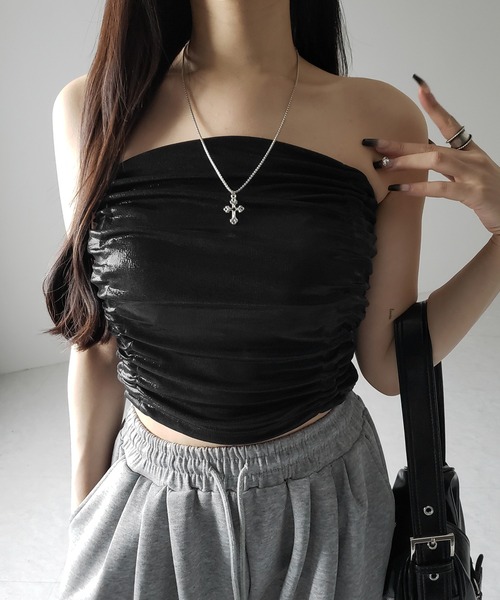 me+em select（ミームセレクト）の「※※【 ２color ／ ２type 】サイドシャーリングメタリックベアトップビスチェ  ／  Side shirring metallic bare top bustier（チューブトップ・レディース・ブラック/シルバー/ブラック系その他/シルバー系その他・FREE）」の18枚目の写真